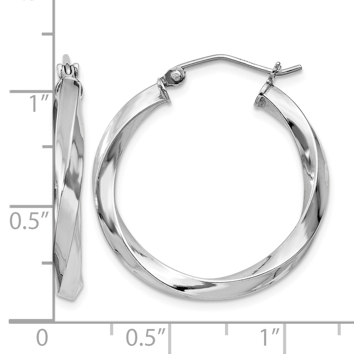 Sterling Silver Rhodium-plated 3x25mmTwisted Hoop Earrings