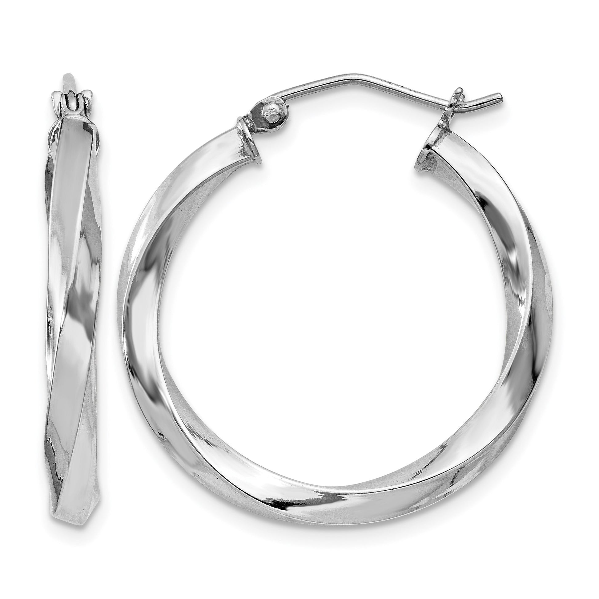 Sterling Silver Rhodium-plated 3x25mmTwisted Hoop Earrings