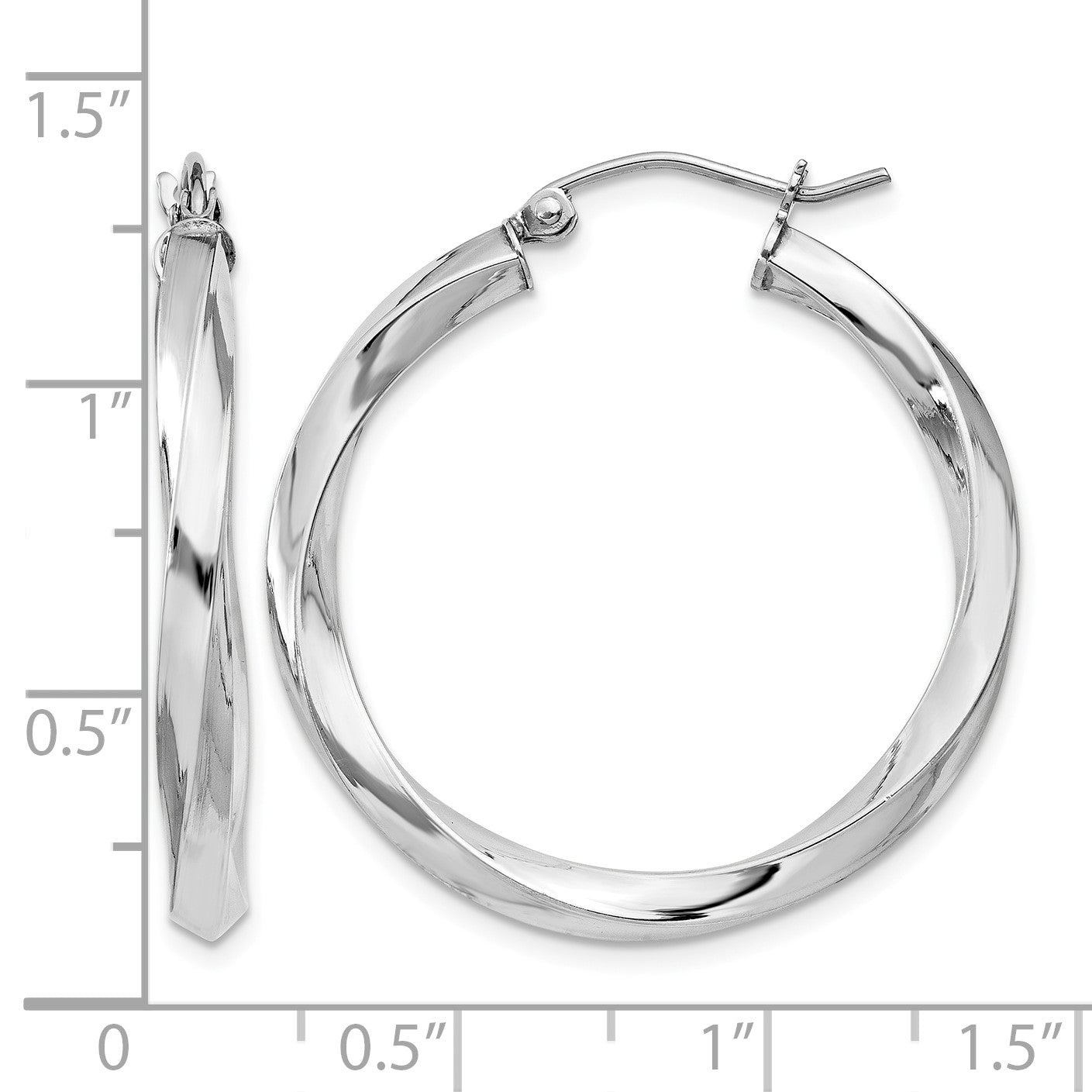 Sterling Silver Rhodium-plated 3x30mmTwisted Hoop Earrings