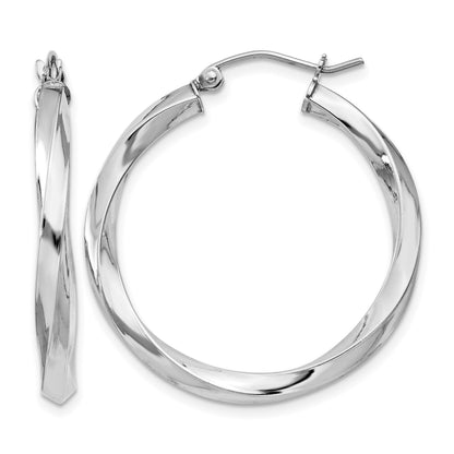 Sterling Silver Rhodium-plated 3x30mmTwisted Hoop Earrings