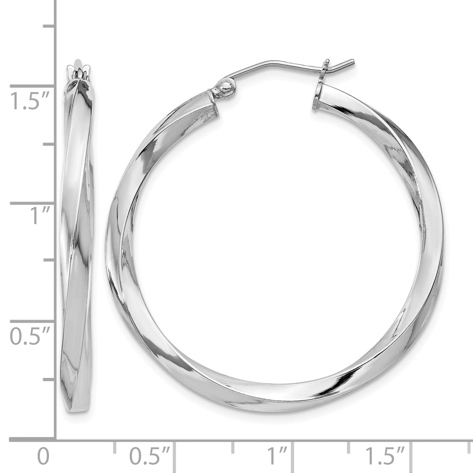 Sterling Silver Rhodium-plated 3x35mmTwisted Hoop Earrings