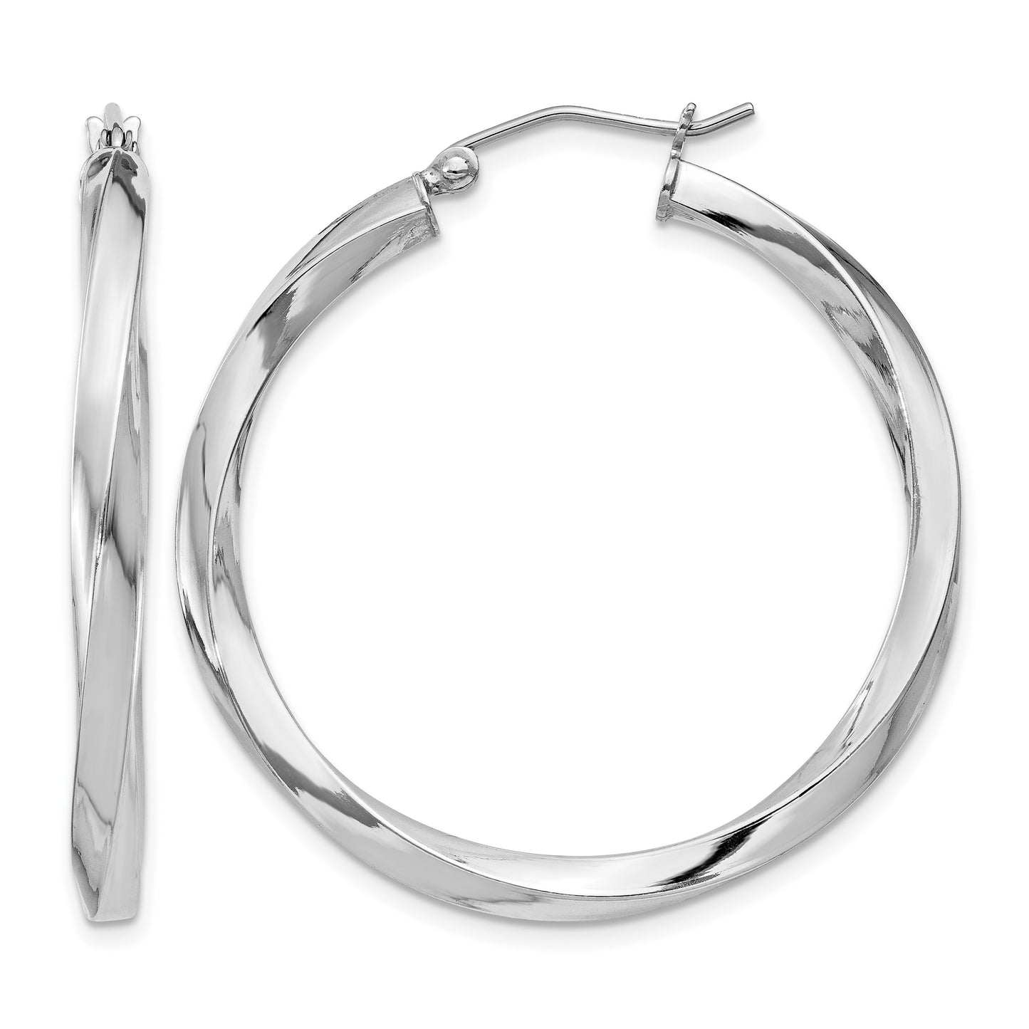 Sterling Silver Rhodium-plated 3x35mmTwisted Hoop Earrings