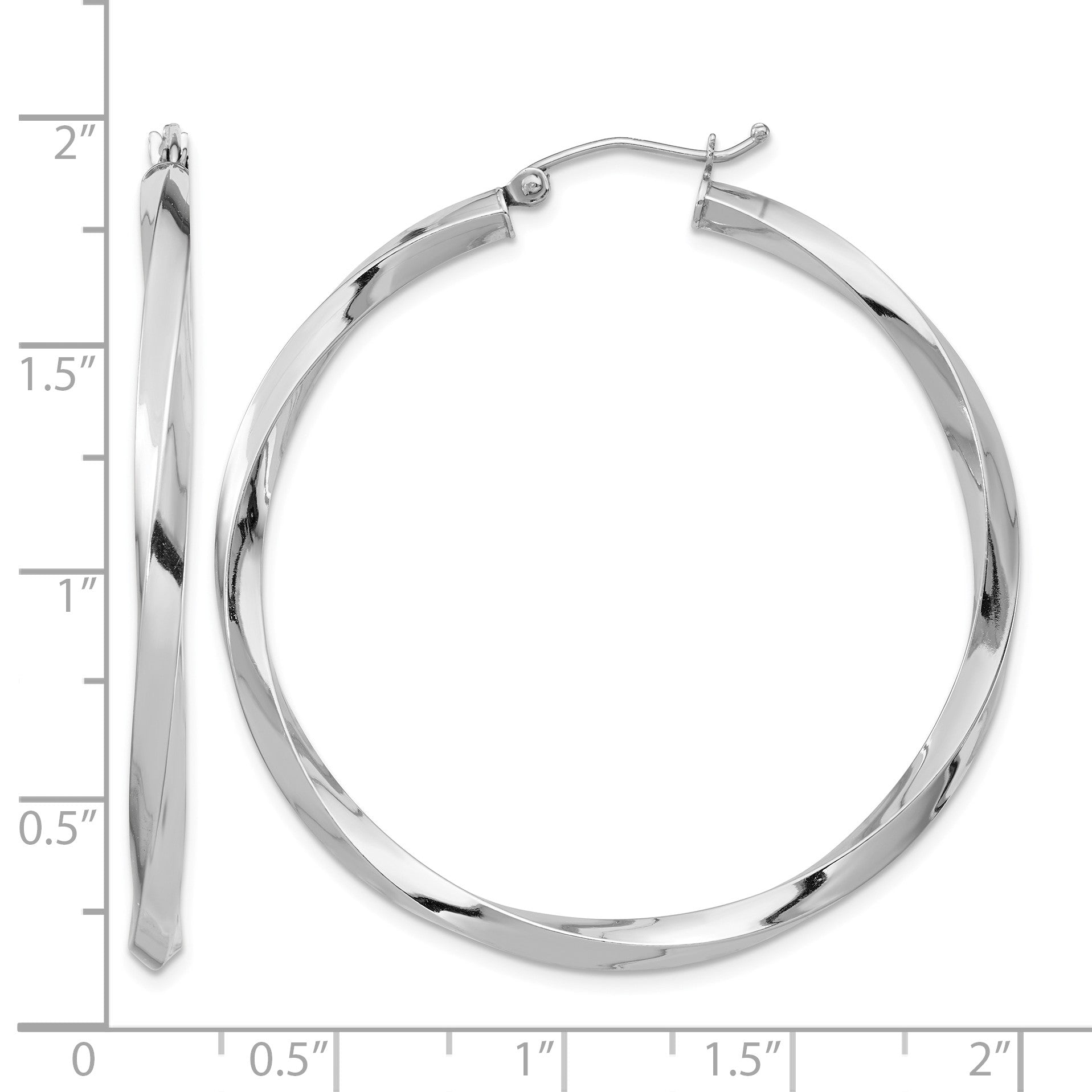 Sterling Silver Rhodium-plated 3x45mmTwisted Hoop Earrings