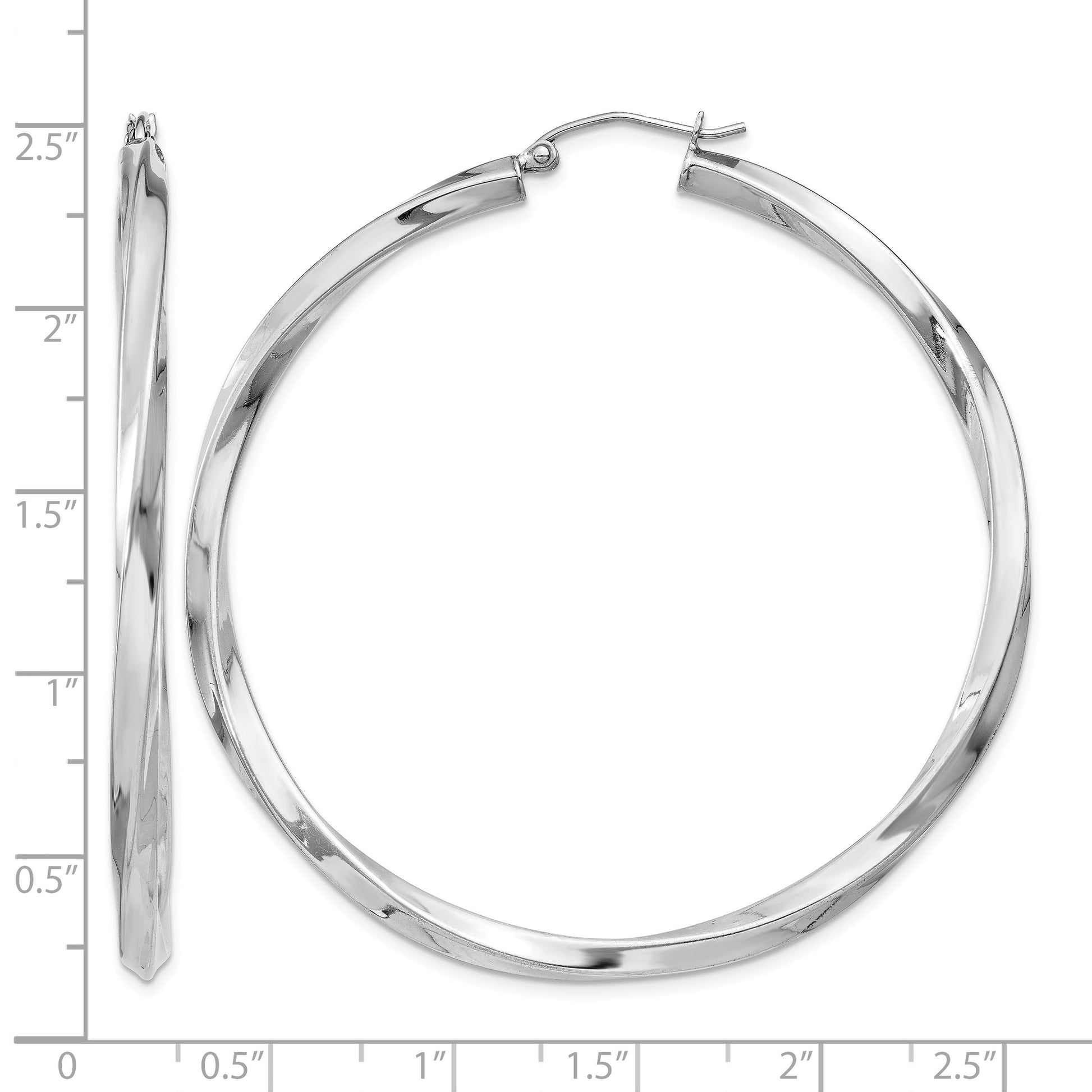 Sterling Silver Rhodium-plated 3x55mmTwisted Hoop Earrings