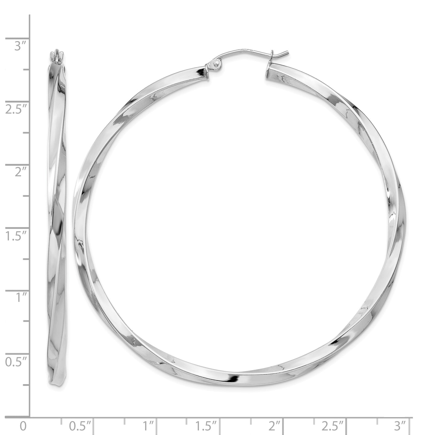 Sterling Silver Rhodium-plated 3x60mmTwisted Hoop Earrings