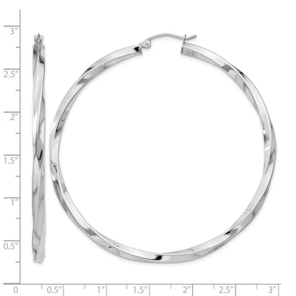 Sterling Silver Rhodium-plated 3x60mmTwisted Hoop Earrings