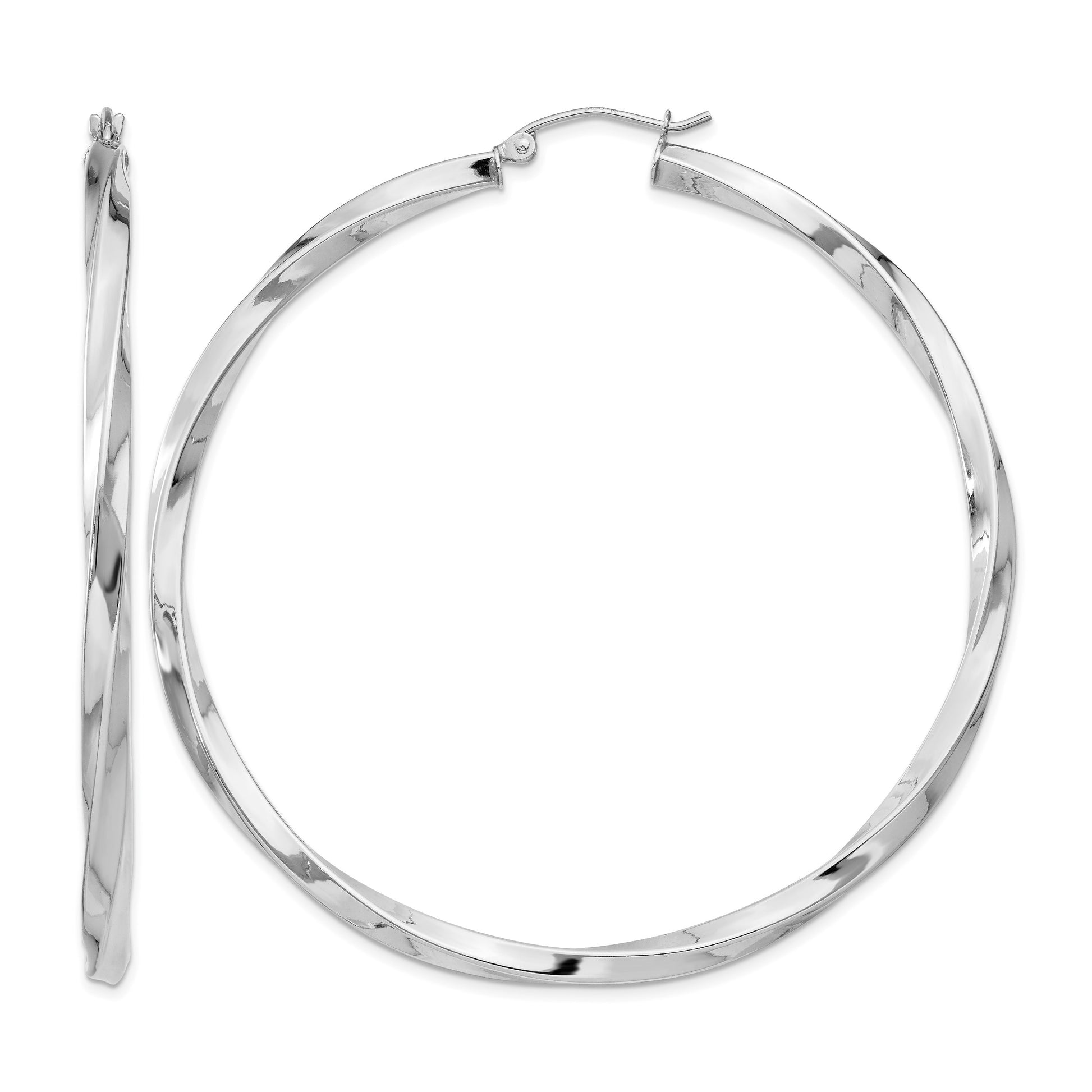 Sterling Silver Rhodium-plated 3x60mmTwisted Hoop Earrings