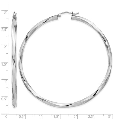 Sterling Silver Rhodium-plated 3x65mmTwisted Hoop Earrings