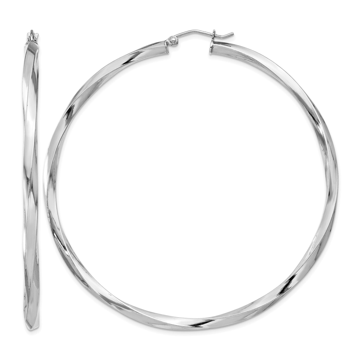 Sterling Silver Rhodium-plated 3x65mmTwisted Hoop Earrings