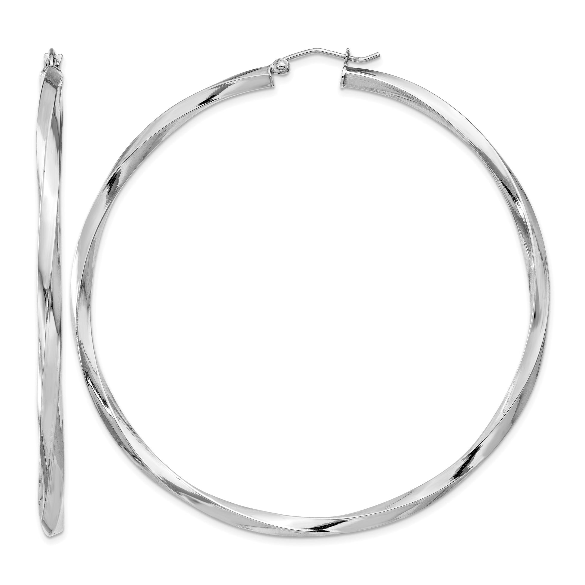 Sterling Silver Rhodium-plated 3x65mmTwisted Hoop Earrings