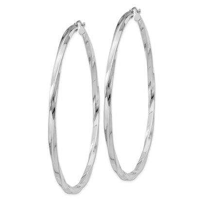 Sterling Silver Rhodium-plated 3x70mmTwisted Hoop Earrings