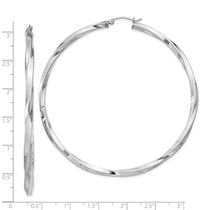 Sterling Silver Rhodium-plated 3x70mmTwisted Hoop Earrings