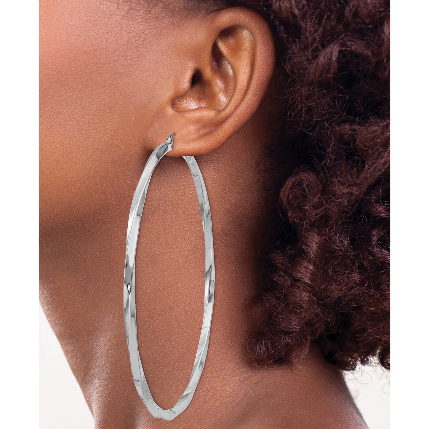 Sterling Silver Rhodium-plated 3x80mmTwisted Hoop Earrings