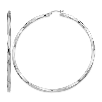 Sterling Silver Rhodium-plated 3x80mmTwisted Hoop Earrings