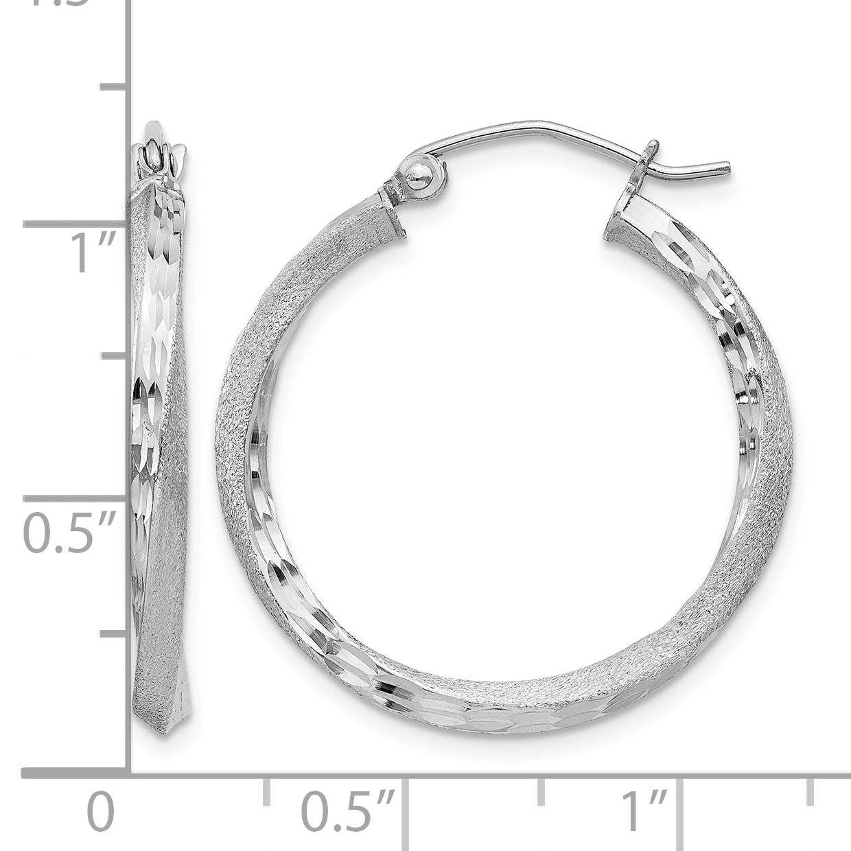 Sterling Silver RH-plated Satin Diamond-cut 2.5x25mm Twisted Hoop Earrings