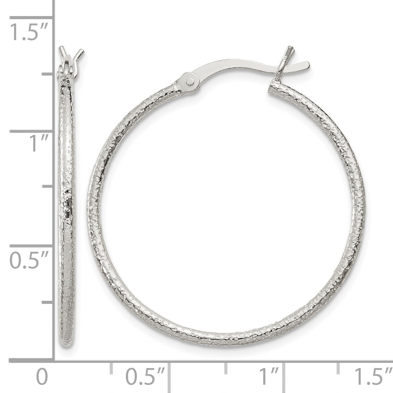 Sterling Silver Textured 2x30mm Hoop Earrings