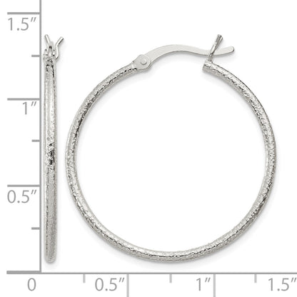 Sterling Silver Textured 2x30mm Hoop Earrings