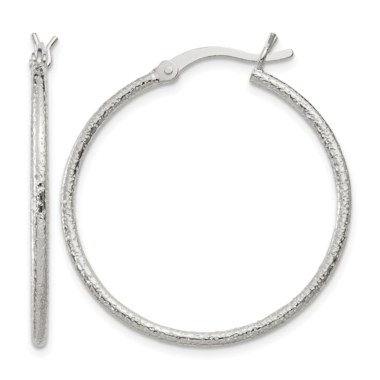 Sterling Silver Textured 2x30mm Hoop Earrings