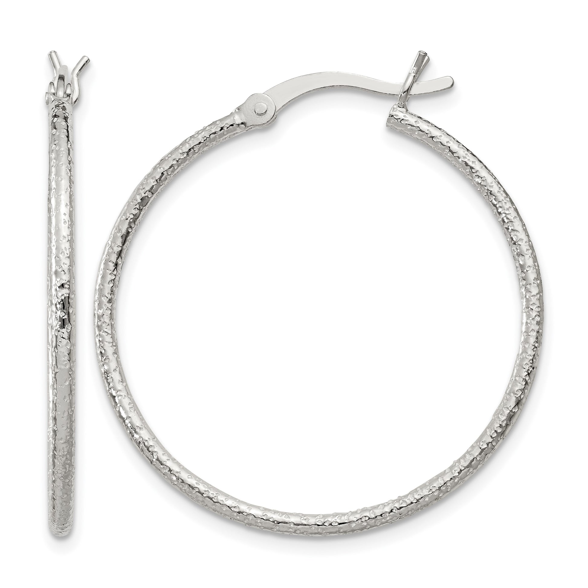 Sterling Silver Textured 2x30mm Hoop Earrings