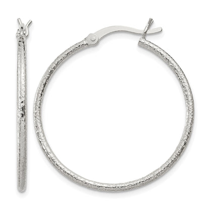 Sterling Silver Textured 2x30mm Hoop Earrings