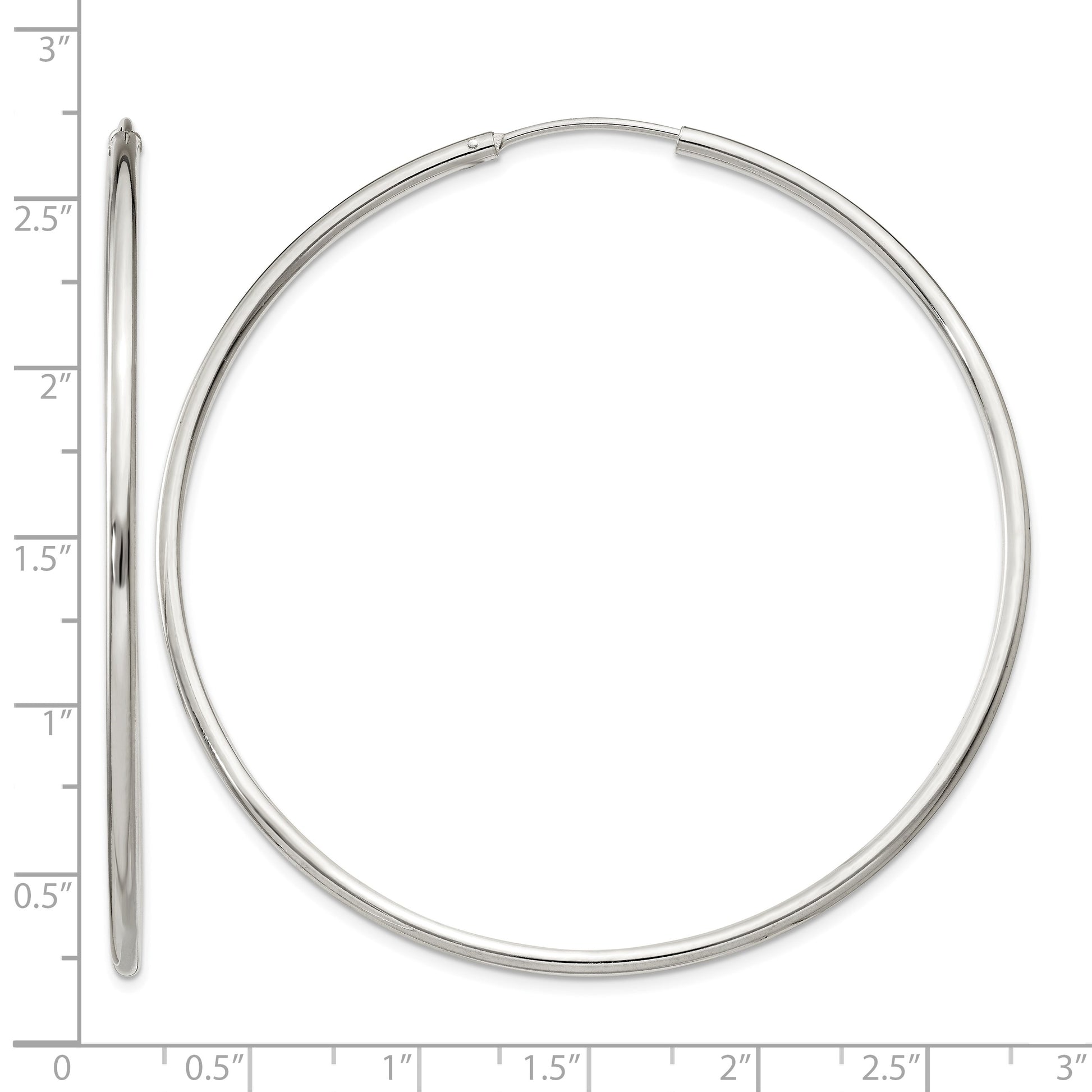 Sterling Silver 2x60mm Endless Hoop Earrings