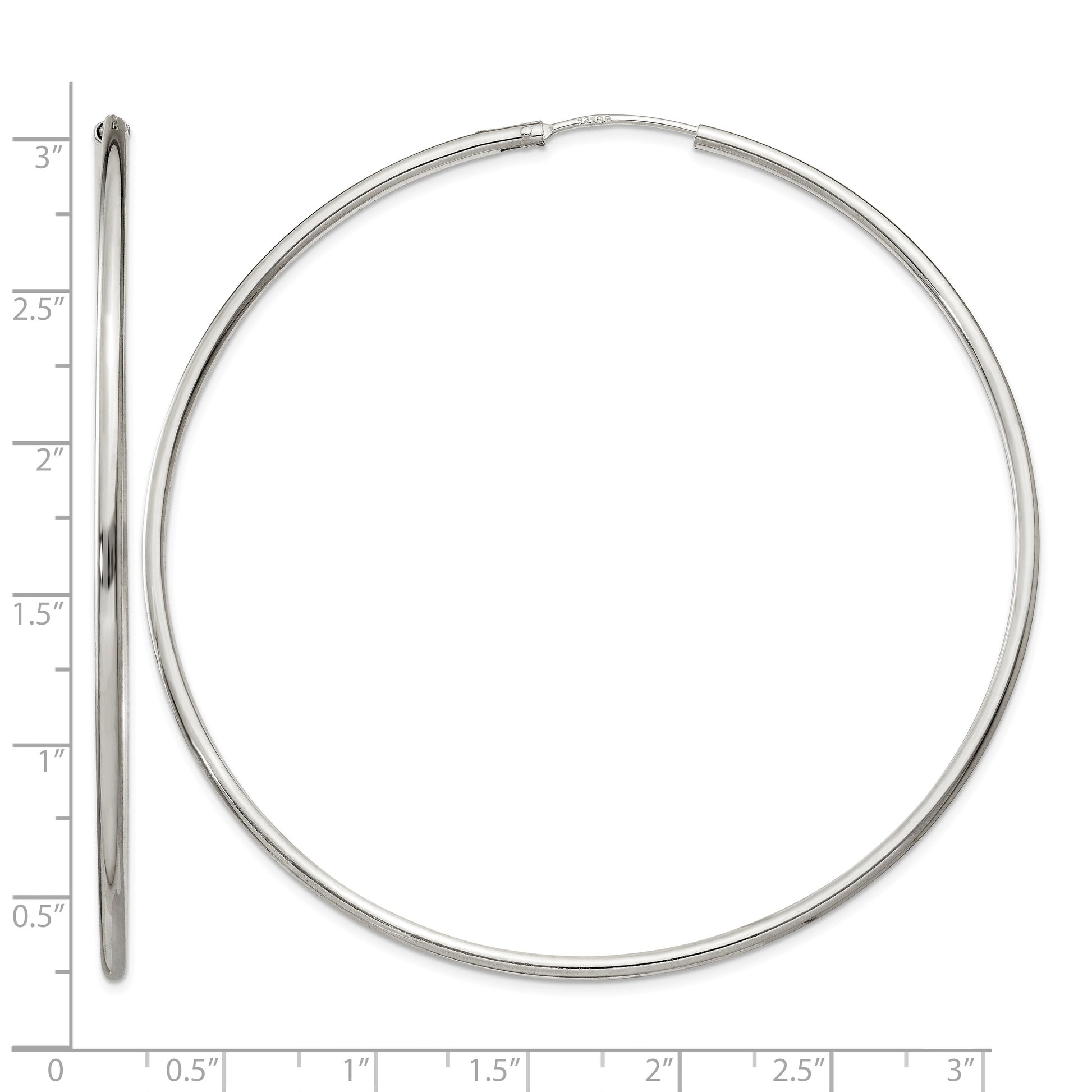 Sterling Silver 2x70mm Endless Hoop Earrings