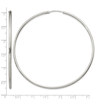 Sterling Silver 2x70mm Endless Hoop Earrings