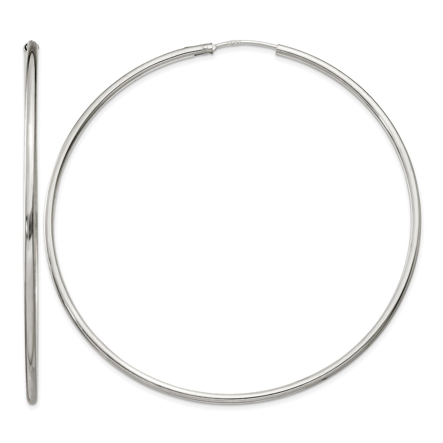 Sterling Silver 2x70mm Endless Hoop Earrings