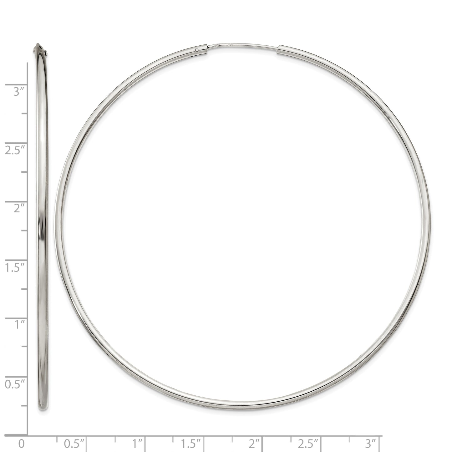 Sterling Silver 2x80mm Endless Hoop Earrings