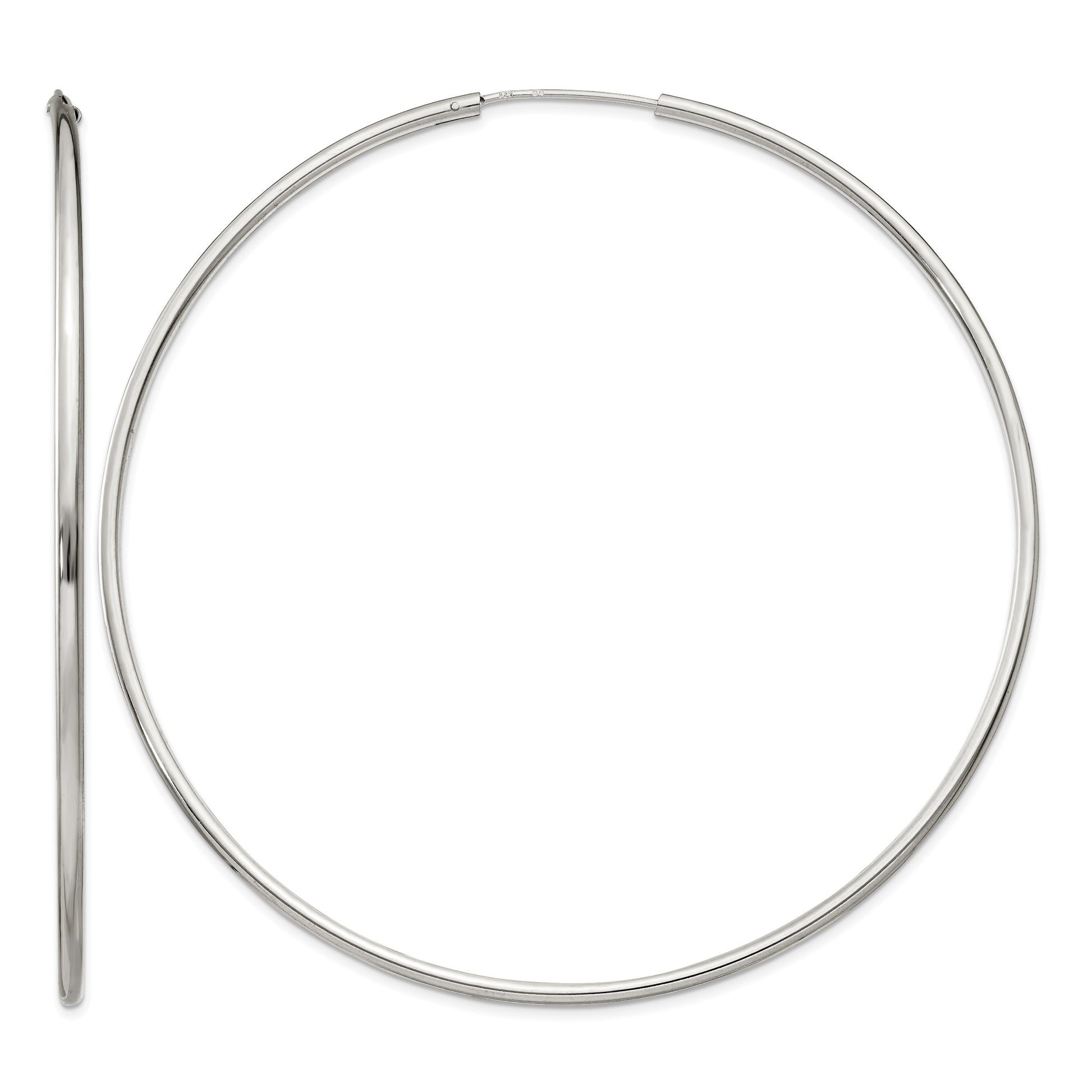 Sterling Silver 2x80mm Endless Hoop Earrings