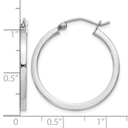 Sterling Silver Rhodium-plated 2x25mm Square Tube Hoop Earrings