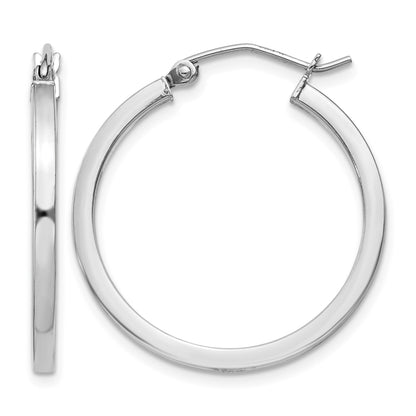 Sterling Silver Rhodium-plated 2x25mm Square Tube Hoop Earrings
