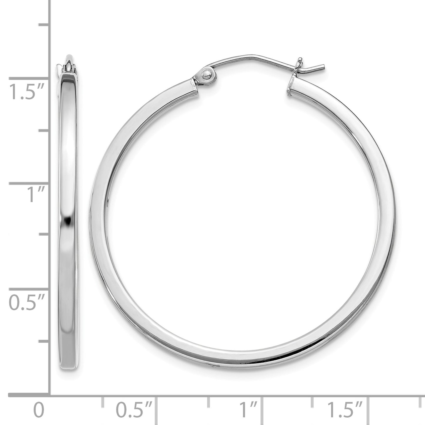 Sterling Silver Rhodium-plated 2x35mm Square Tube Hoop Earrings