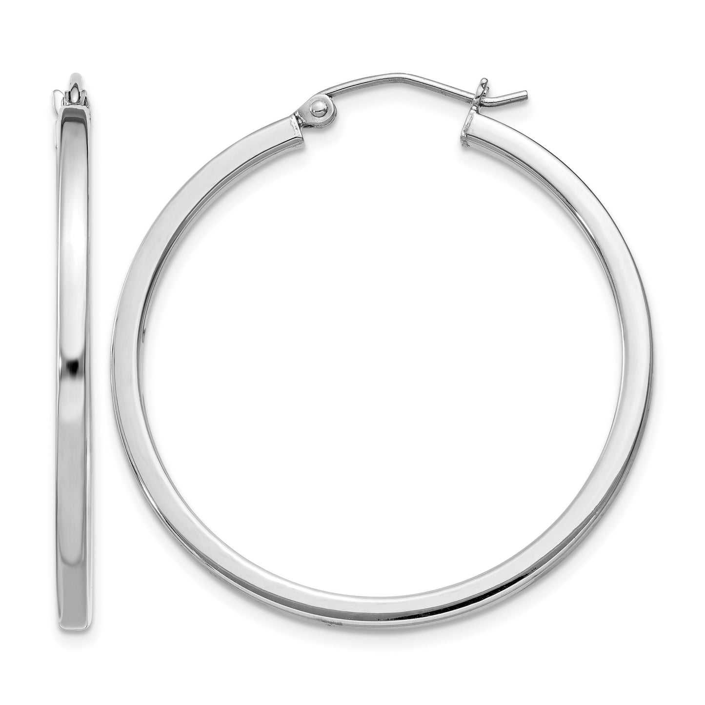 Sterling Silver Rhodium-plated 2x35mm Square Tube Hoop Earrings