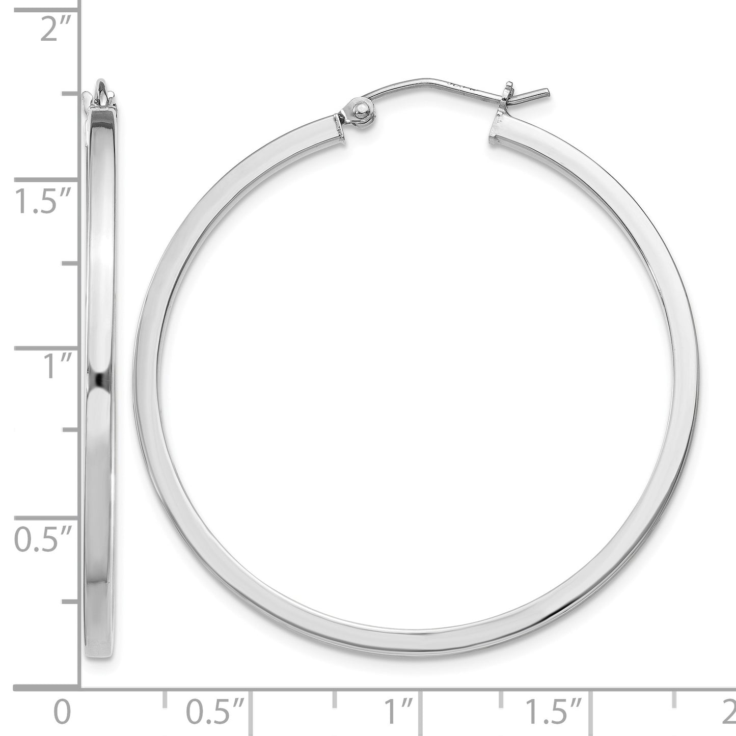 Sterling Silver Rhodium-plated 2x40mm Square Tube Hoop Earrings