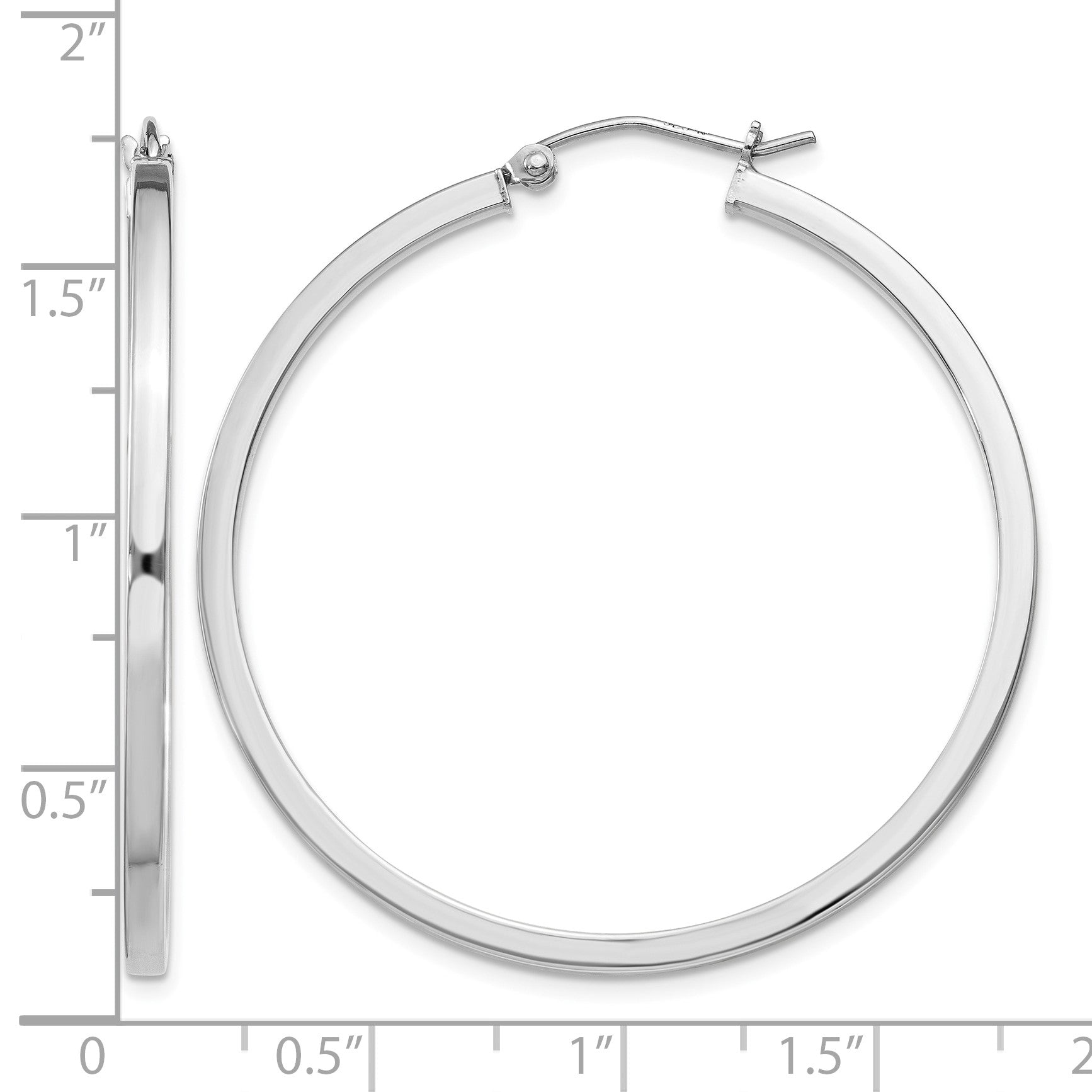 Sterling Silver Rhodium-plated 2x40mm Square Tube Hoop Earrings