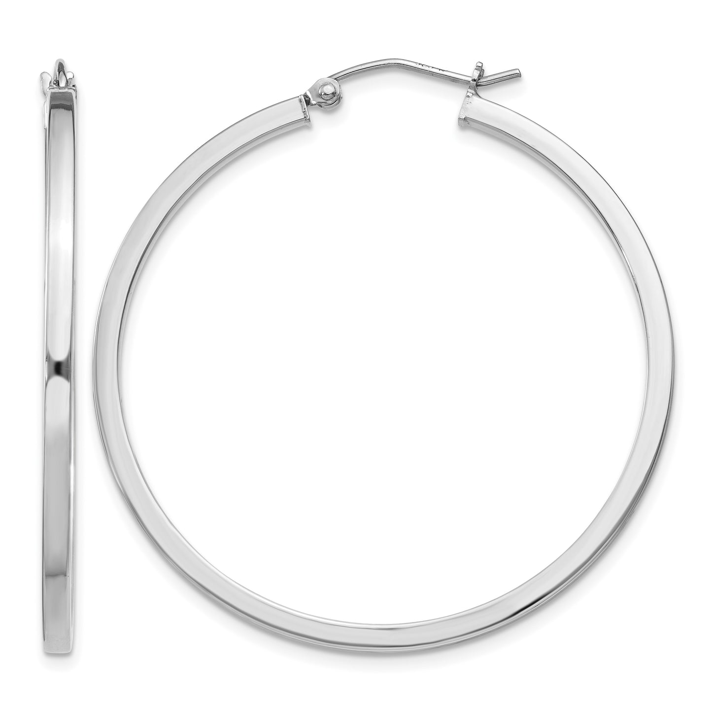 Sterling Silver Rhodium-plated 2x40mm Square Tube Hoop Earrings