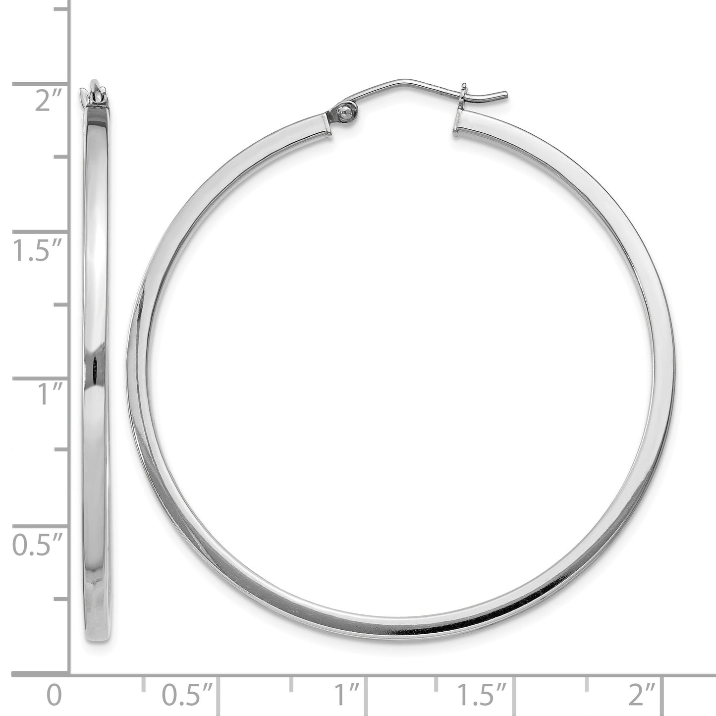 Sterling Silver Rhodium-plated 2x45mm Square Tube Hoop Earrings