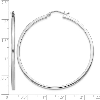 Sterling Silver Rhodium-plated 2x50mm Square Tube Hoop Earrings