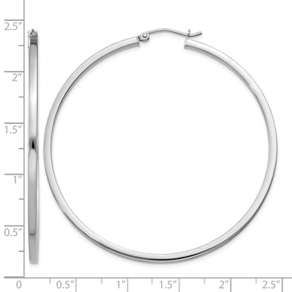 Sterling Silver Rhodium-plated 2x55mm Square Tube Hoop Earrings