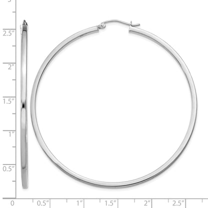 Sterling Silver Rhodium-plated 2x60mm Square Tube Hoop Earrings