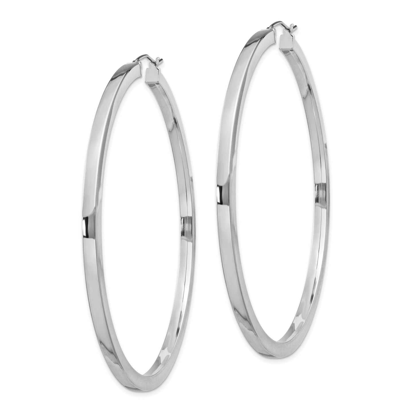 Sterling Silver Rhodium-plated 2x65mm Square Tube Hoop Earrings
