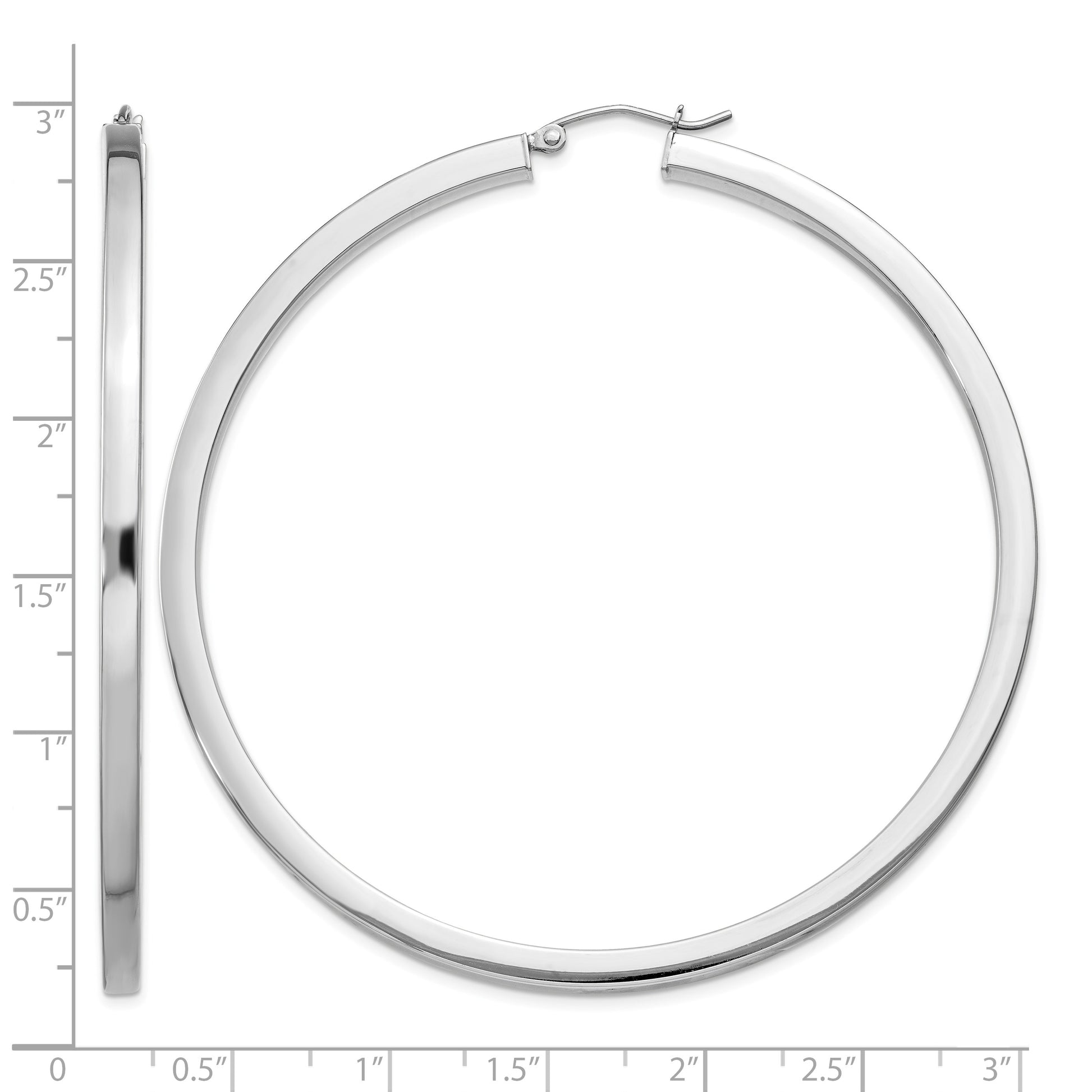 Sterling Silver Rhodium-plated 2x65mm Square Tube Hoop Earrings