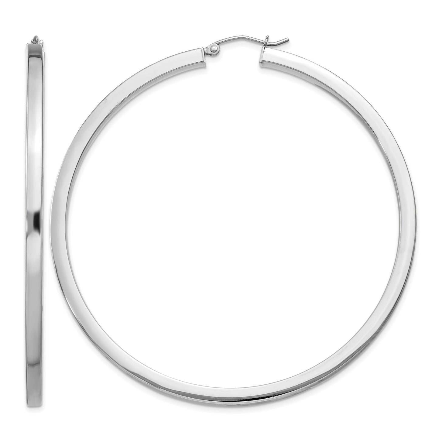 Sterling Silver Rhodium-plated 2x65mm Square Tube Hoop Earrings