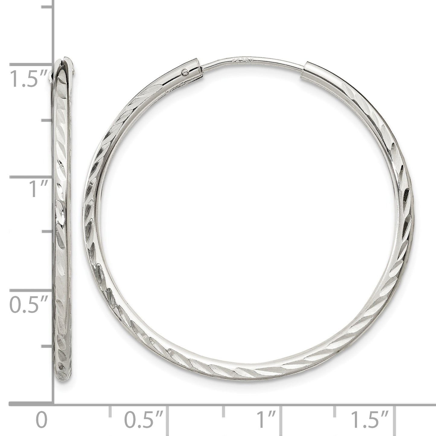 Sterling Silver D/C 2.5x35mm Endless Hoop Earrings