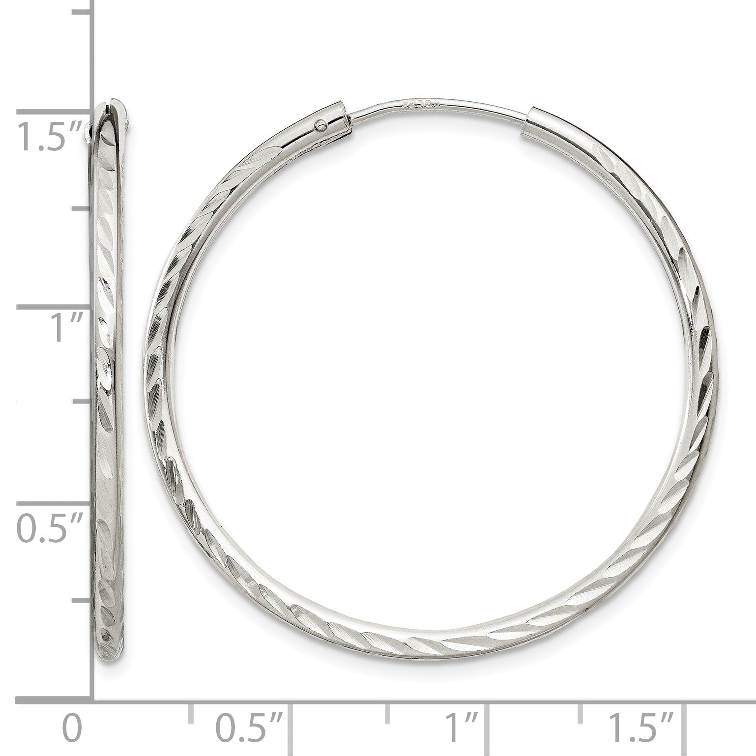 Sterling Silver D/C 2.5x35mm Endless Hoop Earrings