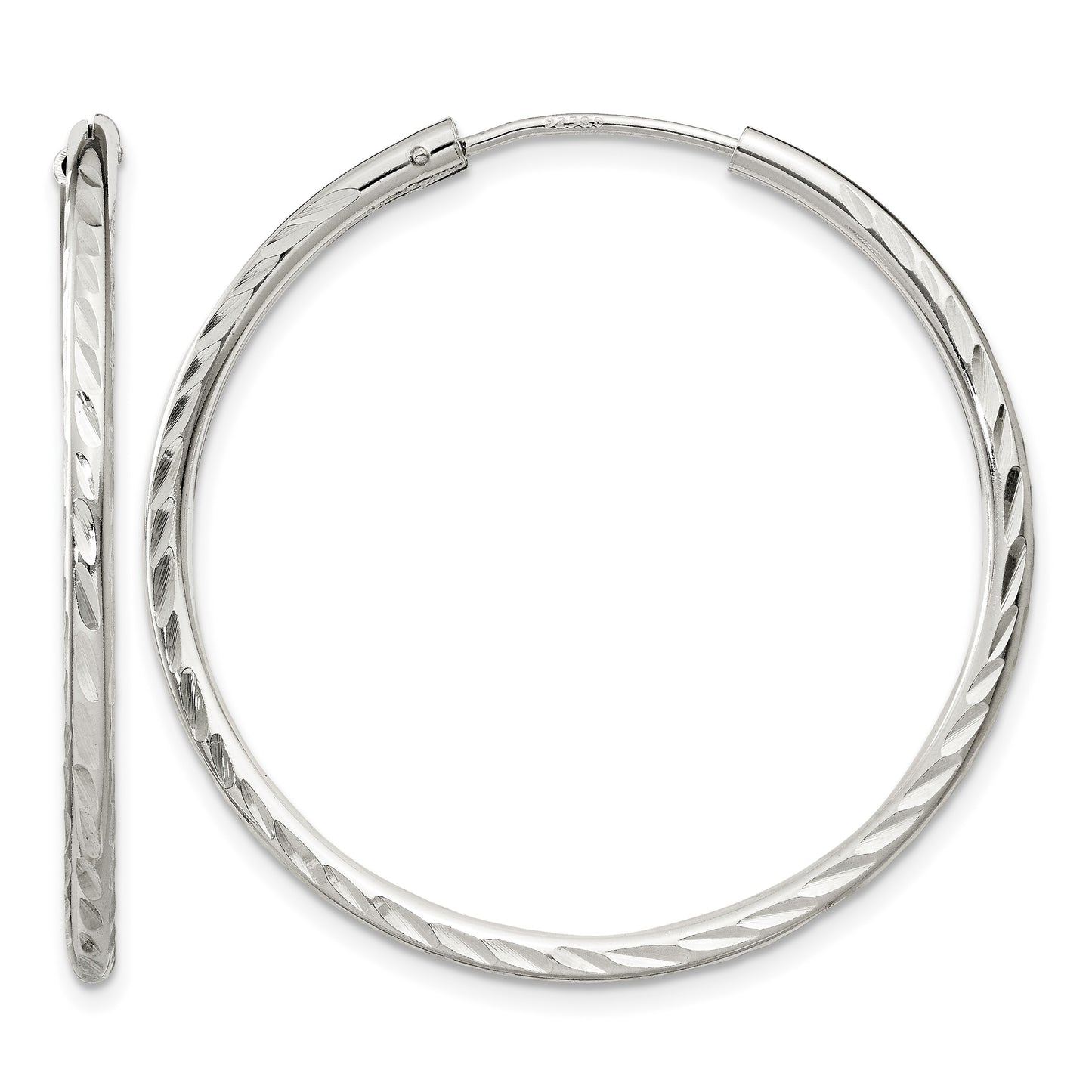 Sterling Silver D/C 2.5x35mm Endless Hoop Earrings