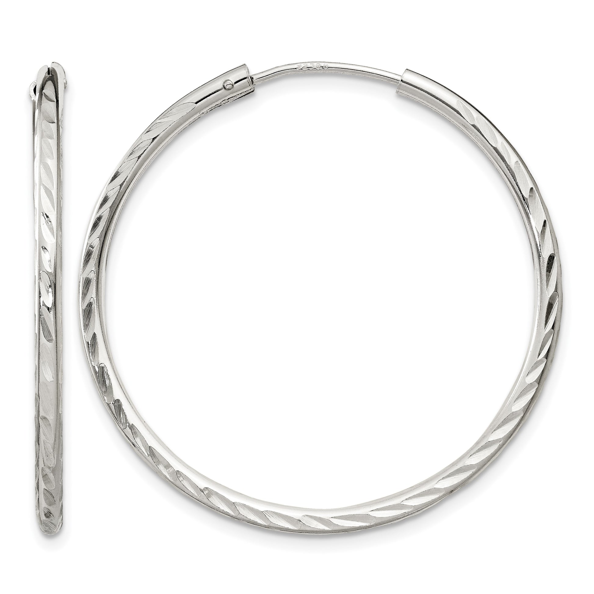 Sterling Silver D/C 2.5x35mm Endless Hoop Earrings