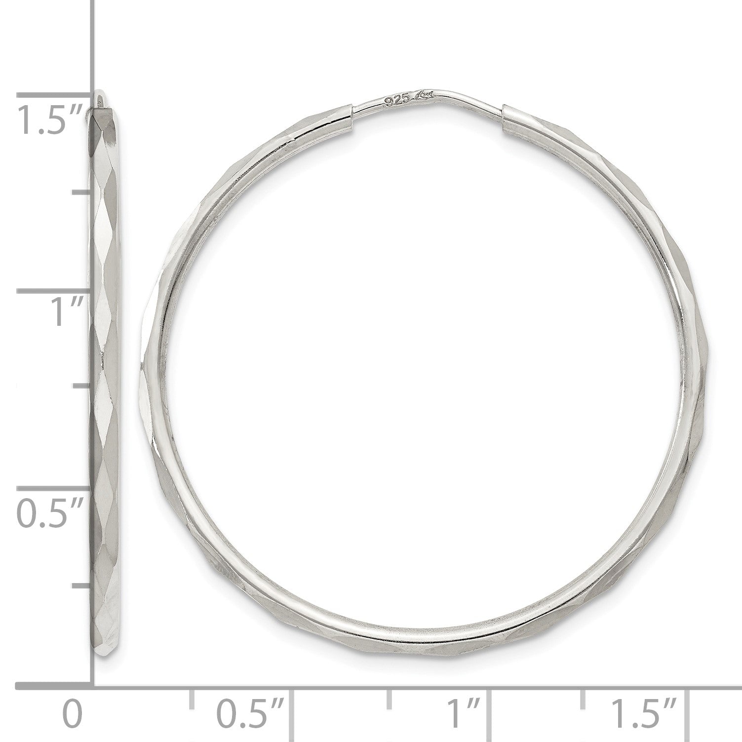 Sterling Silver D/C 2.5x35mm Endless Hoop Earrings