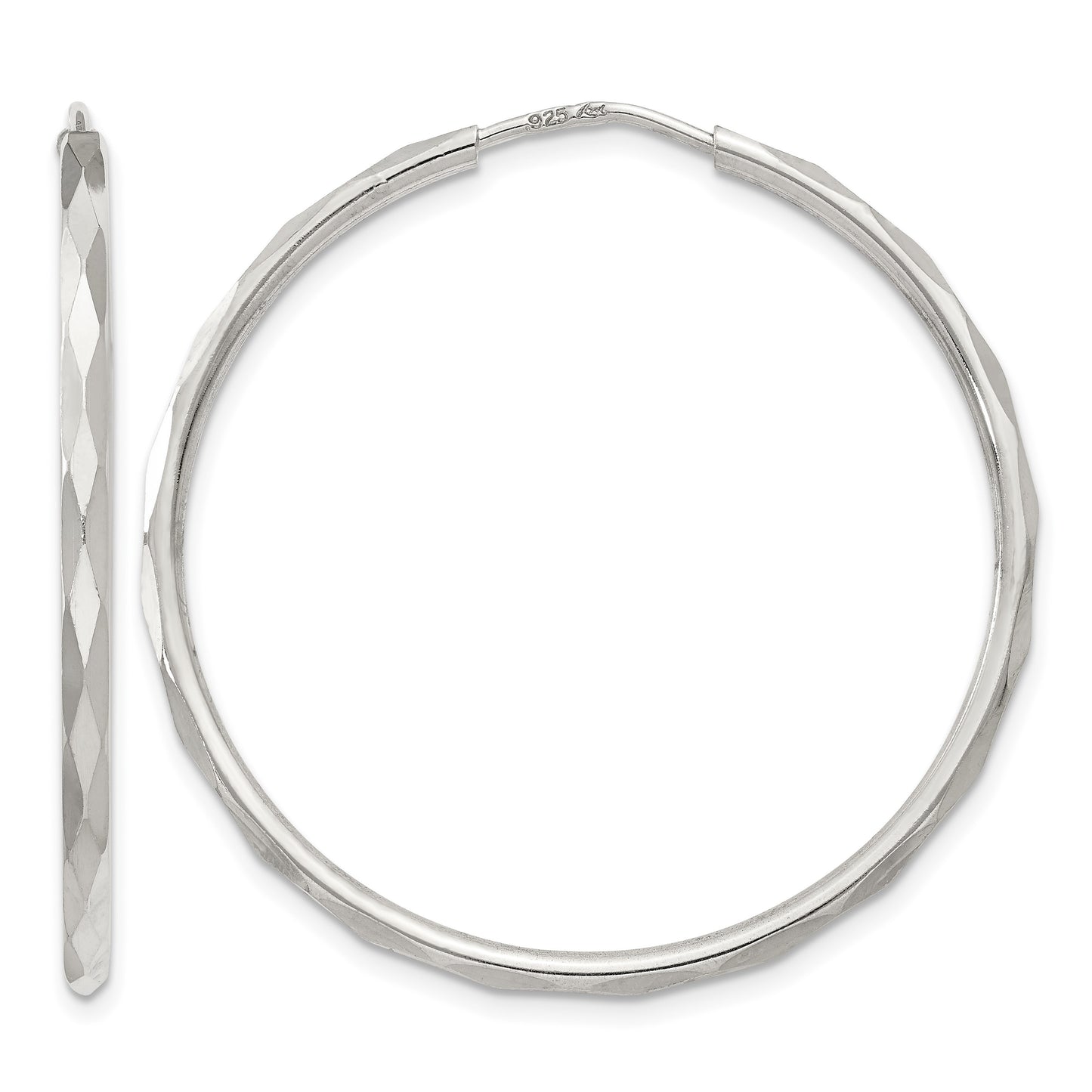 Sterling Silver D/C 2.5x35mm Endless Hoop Earrings